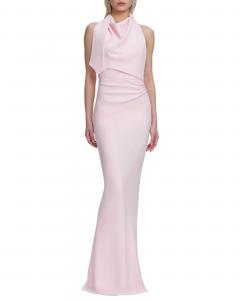 Pink Crepe Halter Maxi Gown